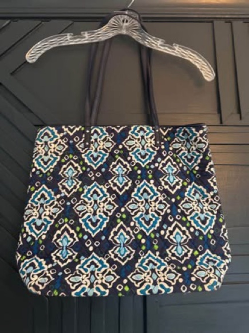 Vera Bradley Navy Quilted Tote with Aqua, White & Lime Pattern